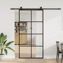 vidaXL Schiebetür mit Beschlag Schwarz 102,5x205 cm ESG-Glas