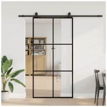 vidaXL Sliding Door with Hardware Set Black 102x205 cm ESG Glass