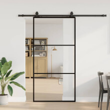 vidaXL Sliding Door with Hardware Set Black 102x205 cm ESG Glass