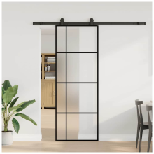 vidaXL Sliding Door with Hardware Set Black 76x205 cm ESG Glass