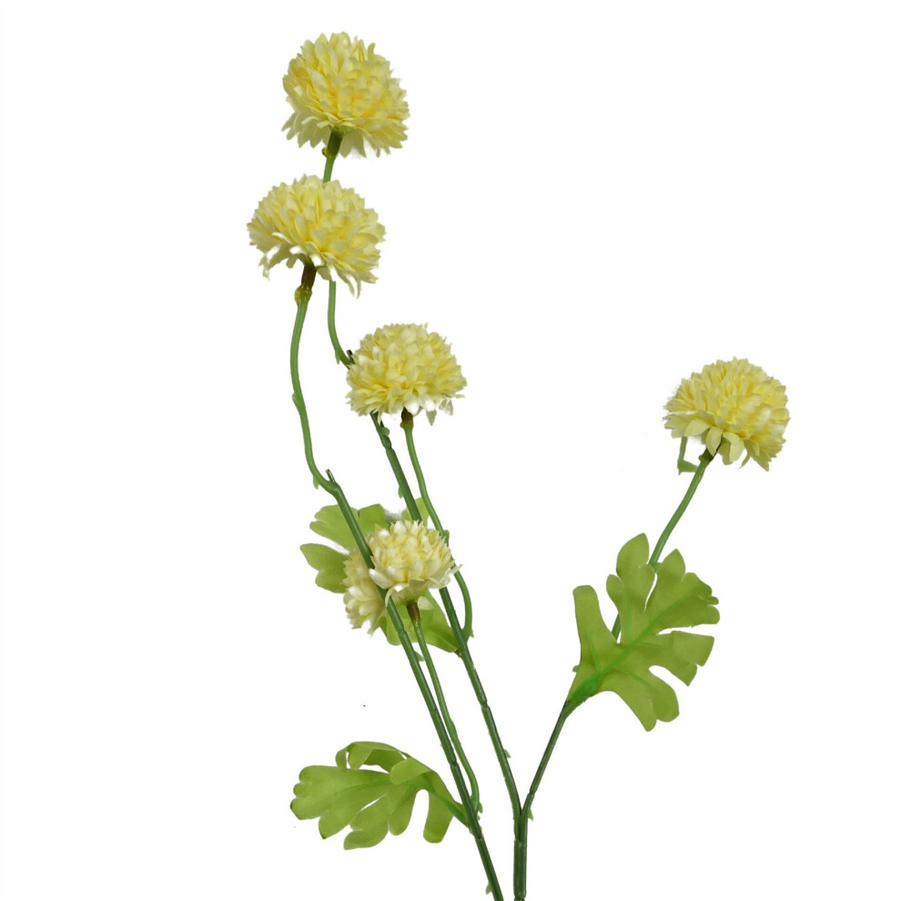 Leaf 50Cm Dahlia Pompom Artificial Stem Yellow