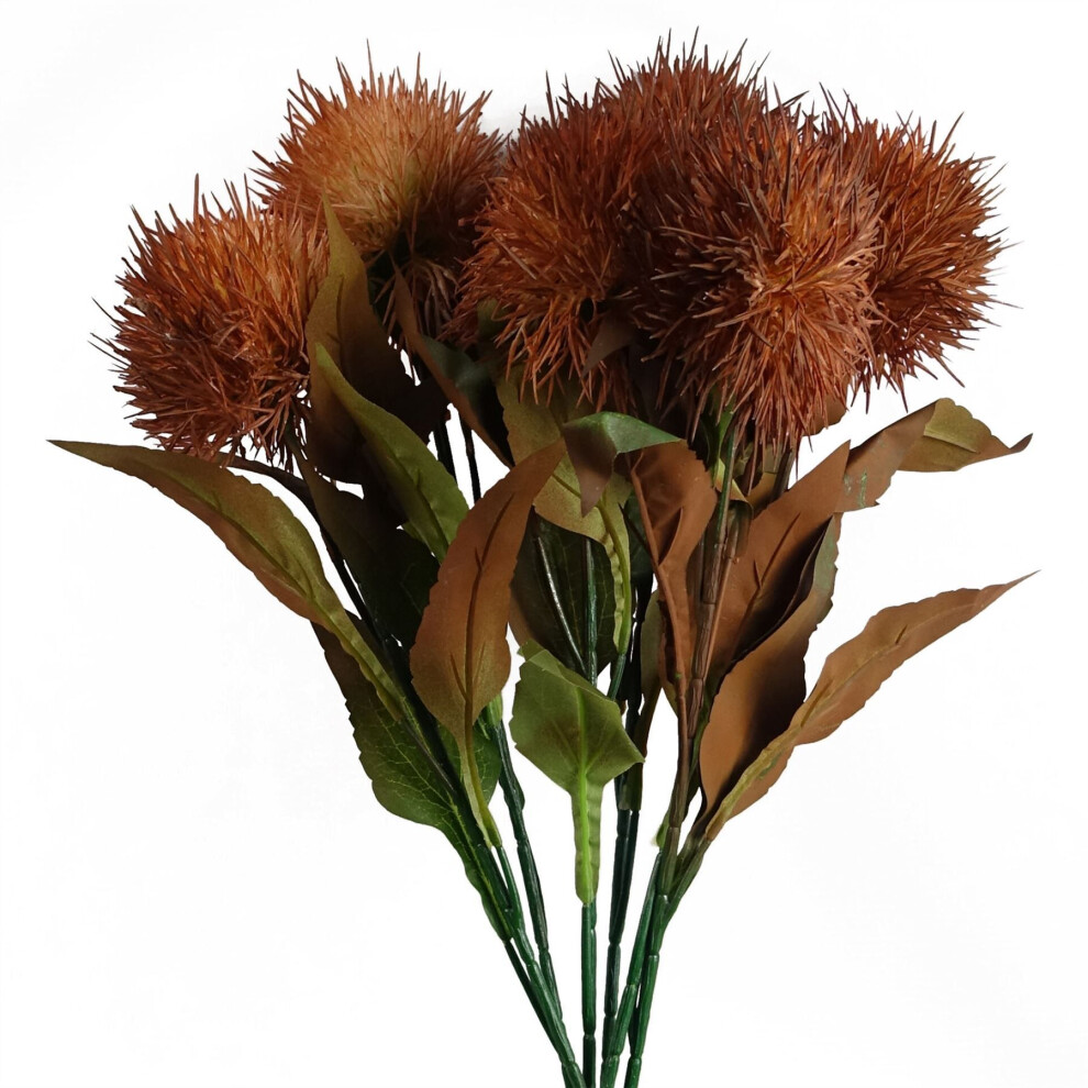 Leaf Pack Of 6 X 70Cm Globe Thistle Ball Artificial Flower Stem Yellow