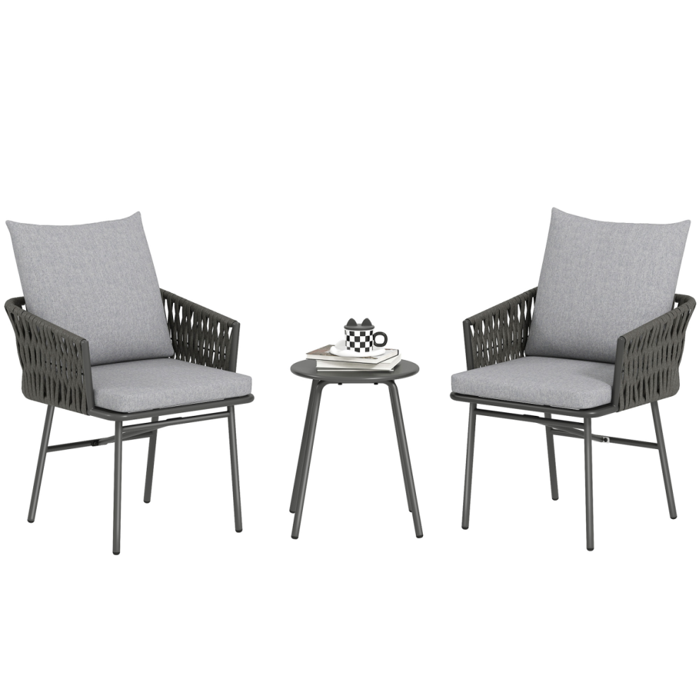 Outsunny Rattan Bistro Set - 2 Chairs & 1 Table - Grey - PE Rattan & Steel Frame - Image 6