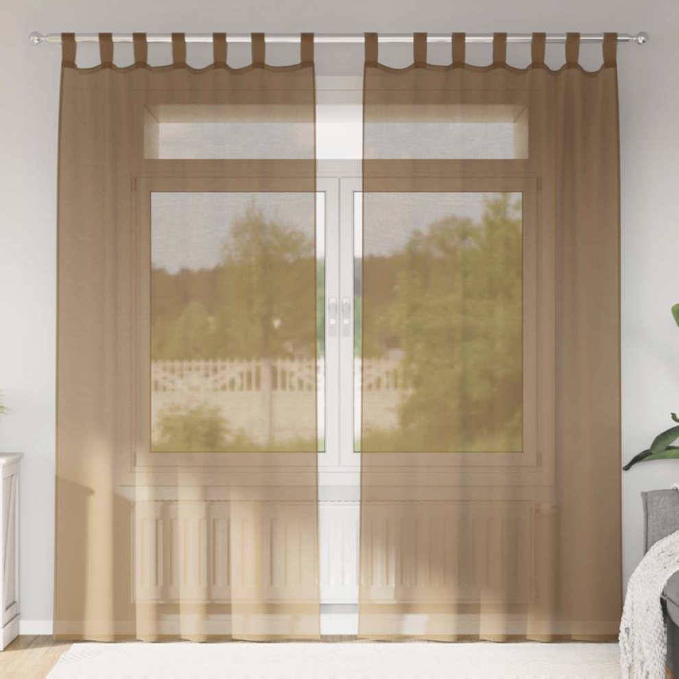 Vidaxl Voile Curtains With Loops 2 Pcs Light Brown 140X225 Cm