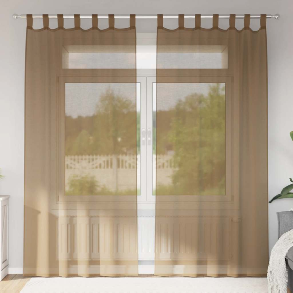 Vidaxl Voile Curtains With Loops 2 Pcs Light Brown 140X245 Cm