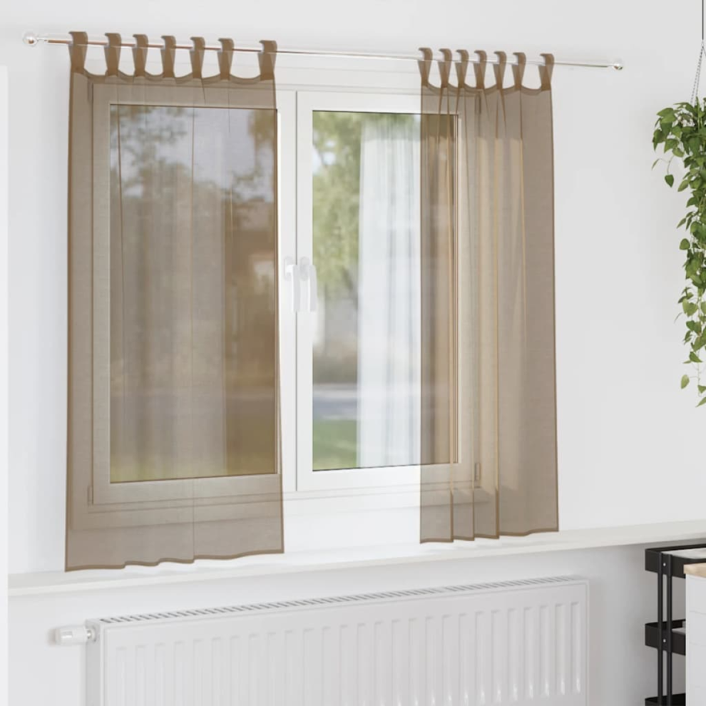 Vidaxl Voile Curtains With Loops 2 Pcs Light Brown 140X140 Cm