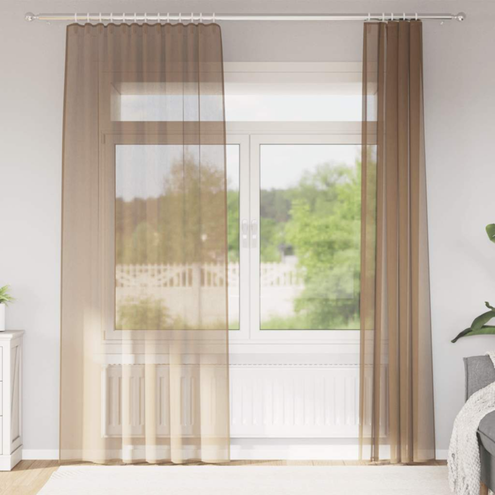 Vidaxl Voile Curtains With Rod Pockets 2 Pcs Light Brown