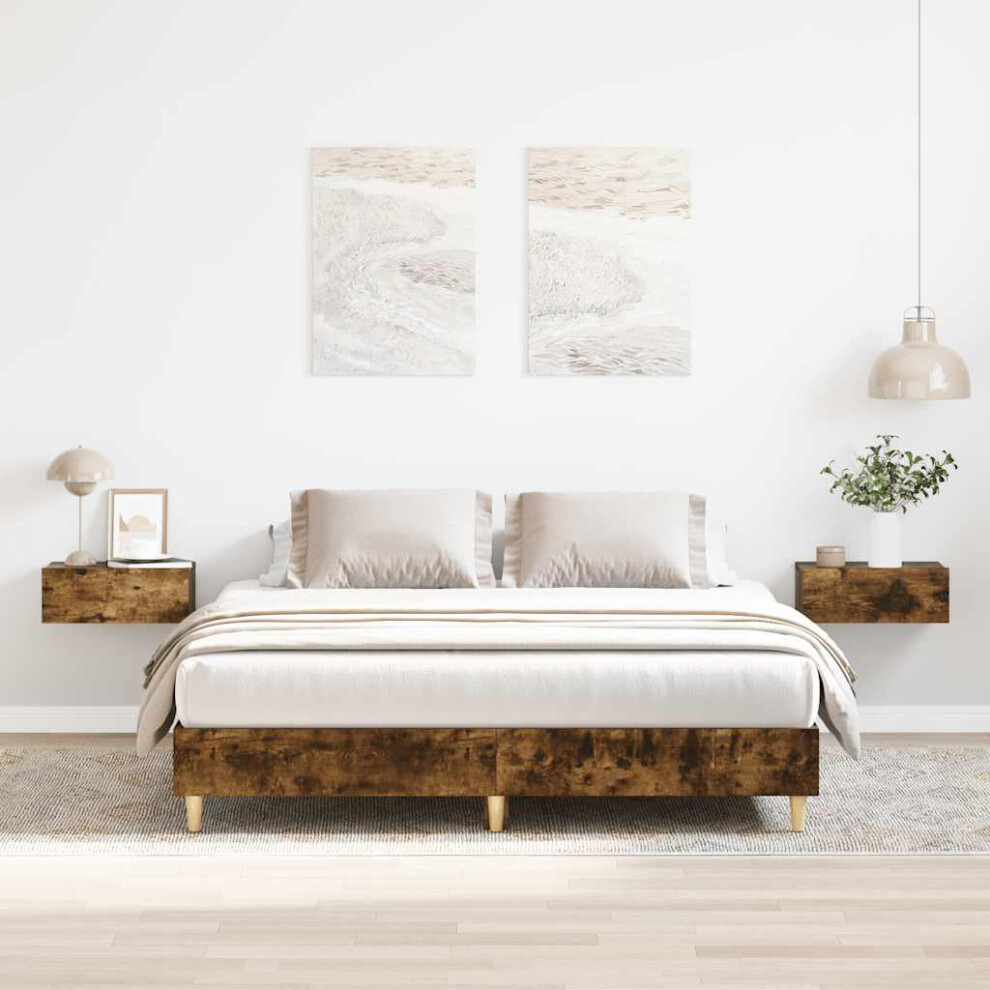 Vidaxl Bed Frame No Mattress Smoked Oak 140X200 Cm Engineered Wood