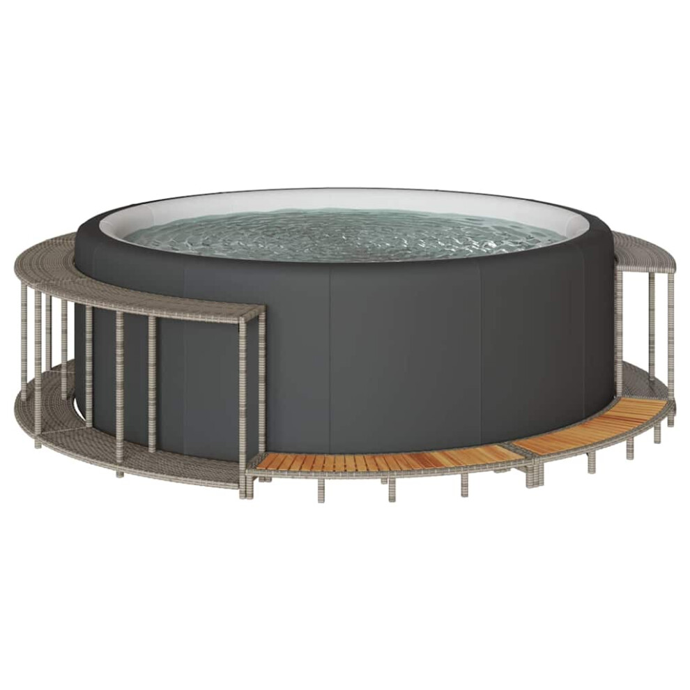 Vidaxl Hot Tub Surround With Storage And Wooden Step Grey Poly Rattan