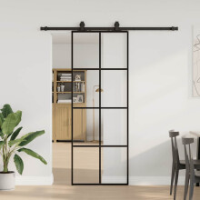vidaXL Sliding Door with Hardware Set Black 76x205 cm ESG Glass