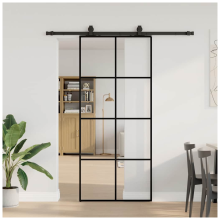 vidaXL Schiebetür mit Beschlag Schwarz 90x205 cm ESG-Glas