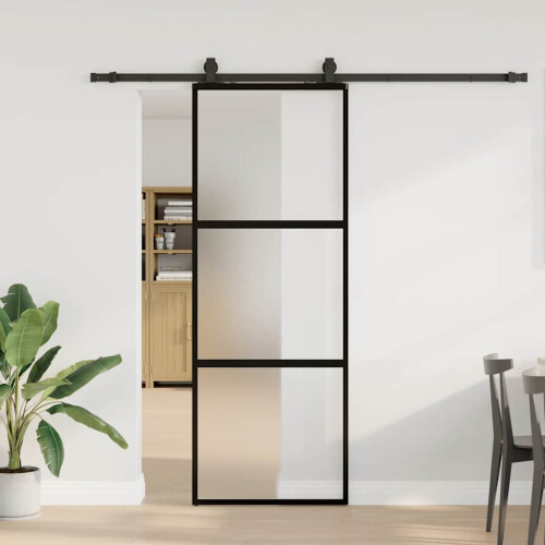 VidaXL vidaXL Schiebetür mit Beschlag Schwarz 76x205 cm Hartglas