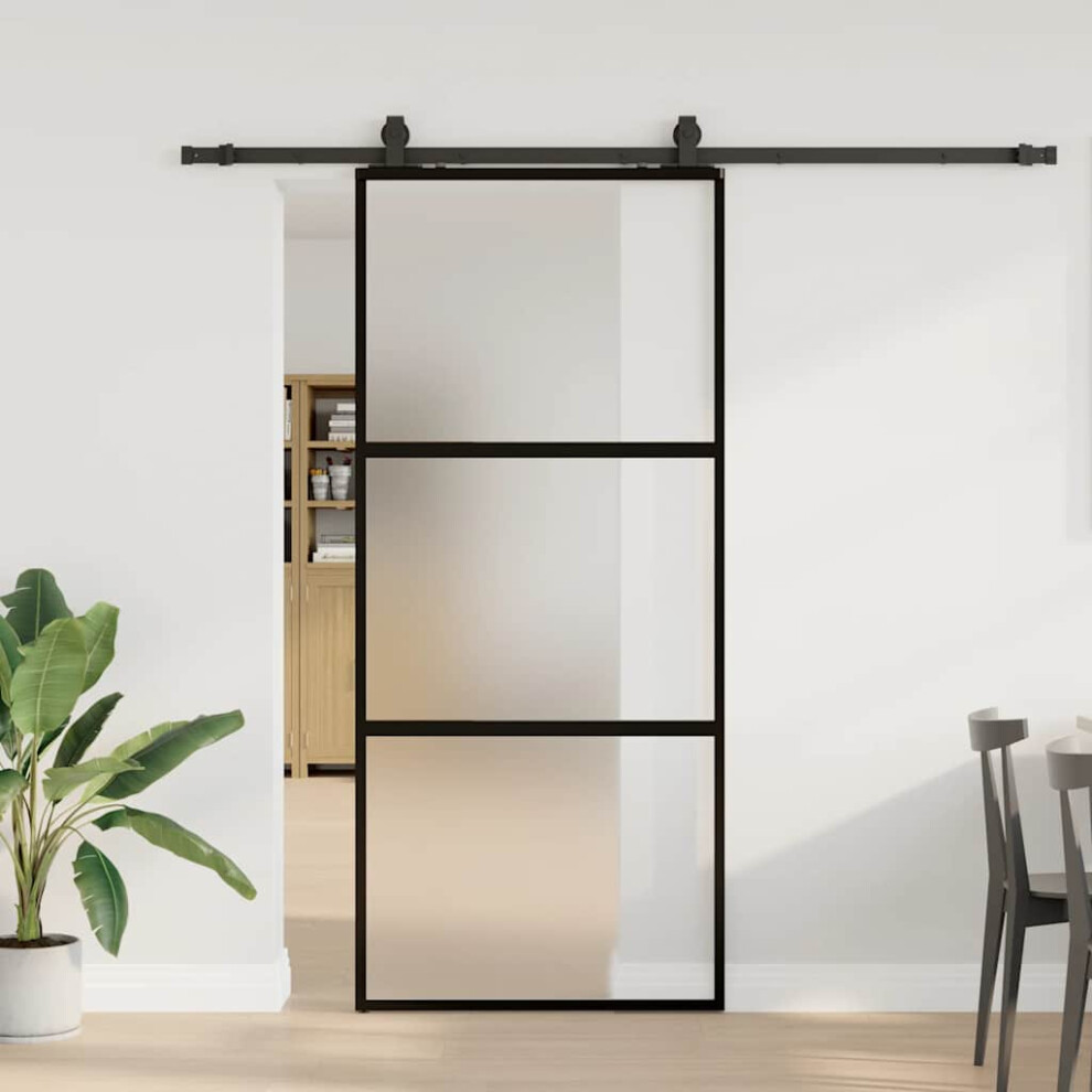Vidaxl Sliding Door With Hardware Set Black 90X205 Cm Tempered Glass
