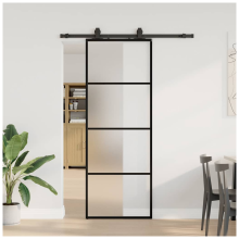 vidaXL Sliding Door with Hardware Set Black 76x205 cm ESG Glass