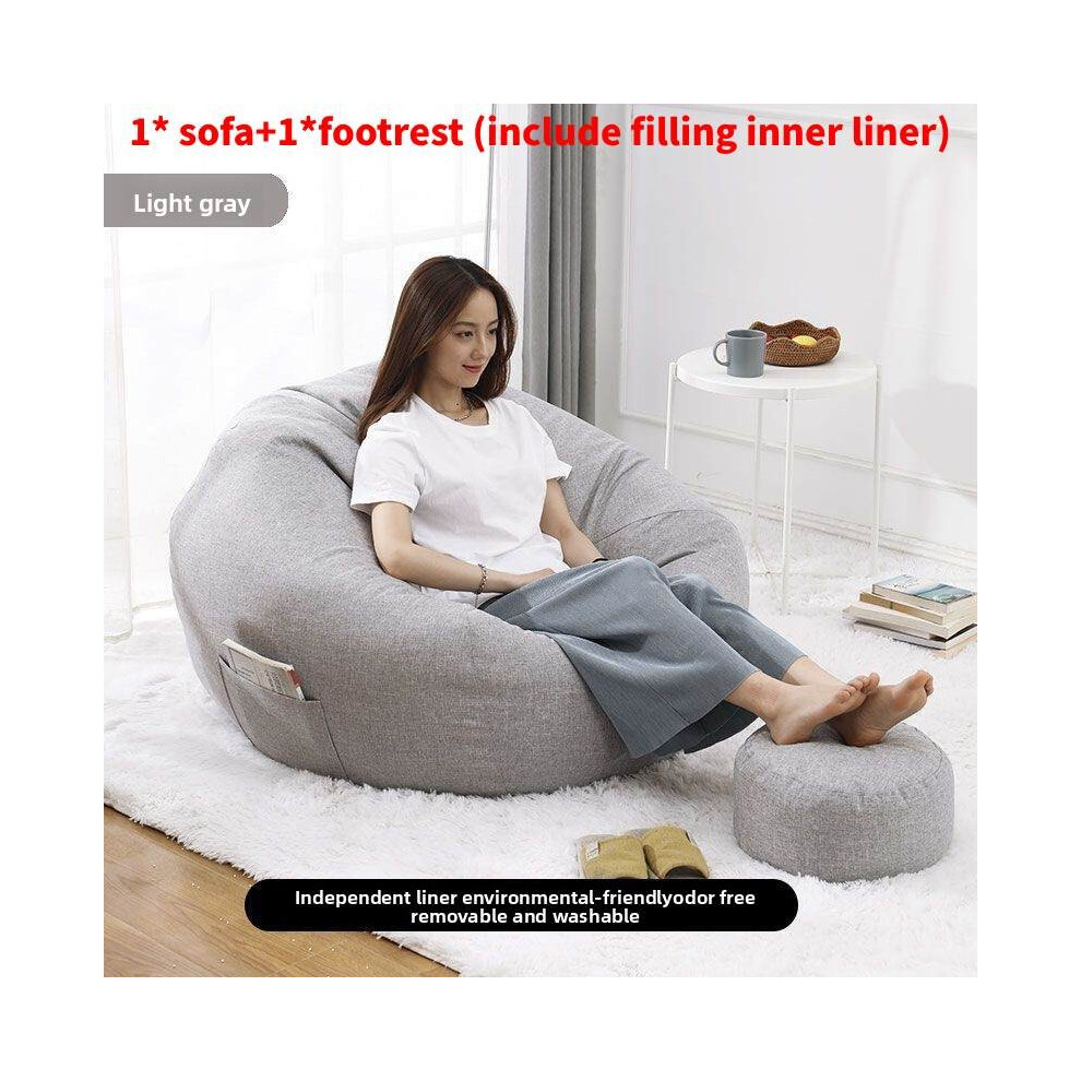 (Light Gray, 100*110cm) Seat Bean Large Bag Comfortable Lazy Sofa Chair Linen Lounger Gift Couch Tatami