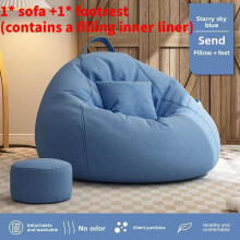 (Blue, 100*110cm) Large Bean Seat Bag Comfortable Lazy Sofa Chair Linen Lounger Couch Gift Tatami