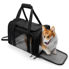 Soft Sided Dog Carrier, 17x11x11 Inches, Up to 15Lbs, Small Approved Pet Travel Top Load Collapsible Carrier Bag, Black