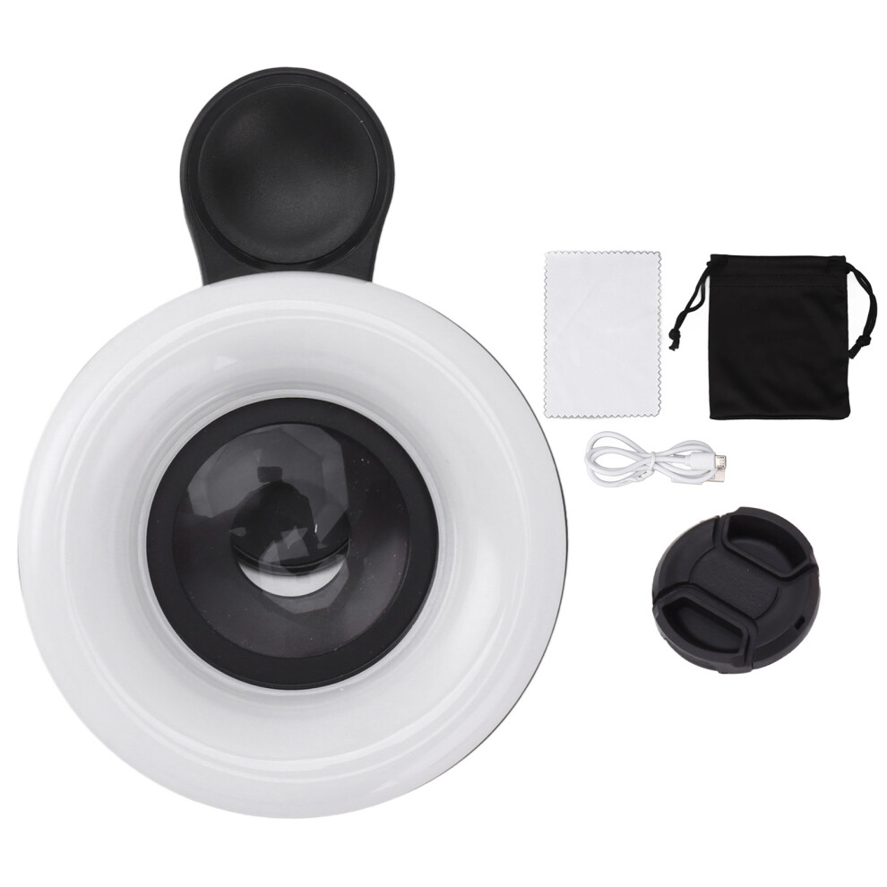 Phone Camera 15X Macro Lens With Mini Clip Ring Light/Black 9121376826061