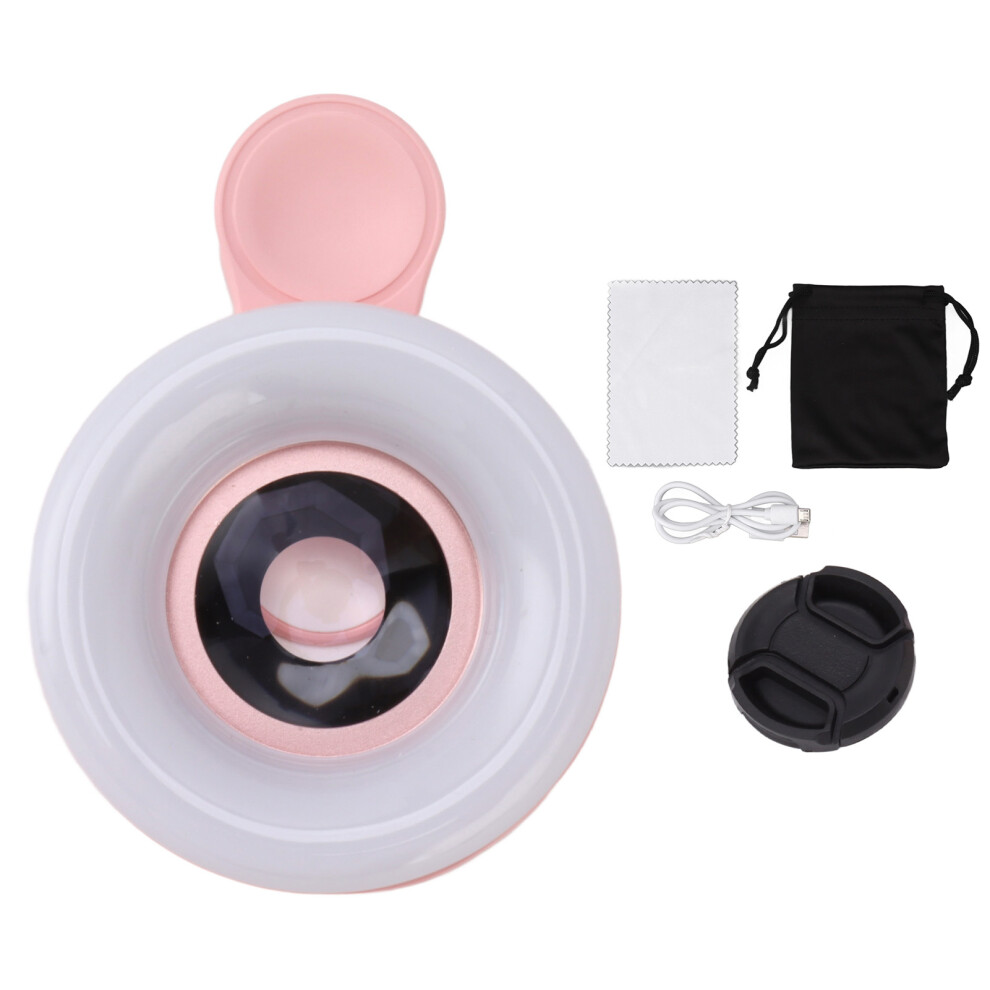 Phone Camera 15X Macro Lens With Mini Clip Ring Light/Pink 9121376826160