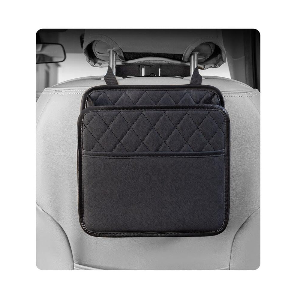 Car Seat Back Organizer, Quilted Leather, Multipocket Storage With Umbrella Holder, Black 6493810931420