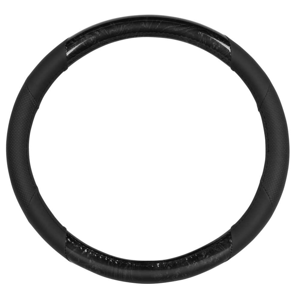Burlwoodlux Wood And Leather Steering Wheel Cover Sport Grip For Car Auto Suv Trucks Grain/Black 6493810931468