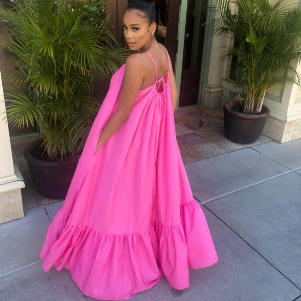 (pink, S) 2021 Summer Ladies Sexy Sling Sleeveless Solid Color Long Big Swing Dress-image-OPC-PHZP9ZG-NEW