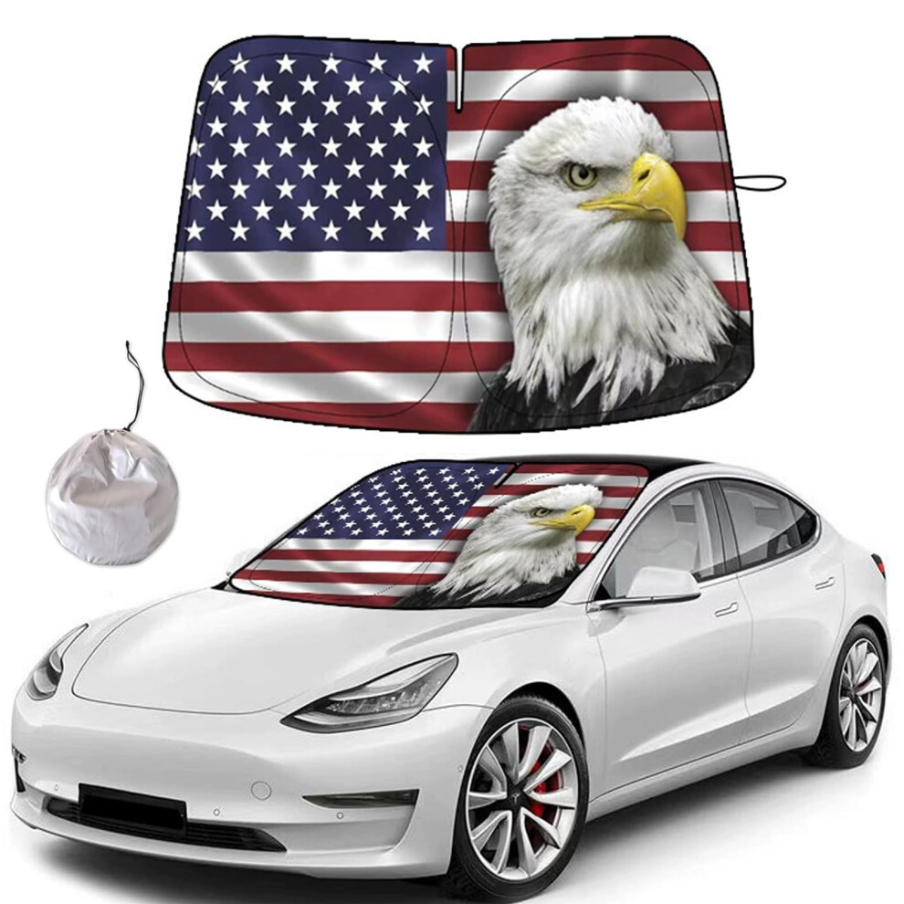 Car Windshield Sunshade Compatible With Model 3/Y/X/S, American Flag Front Window Shades W/Bag 6493810804069