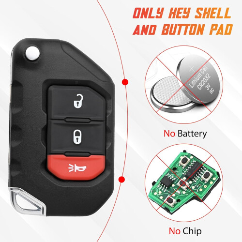 68292942AA Key Fob Shell Case Compatible with Wrangler 2018 Gladiator 2