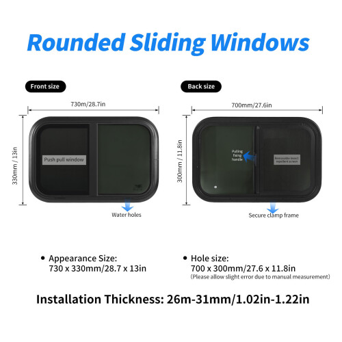 700x300mmm Rounded Sliding Windows Black Aluminum 1
