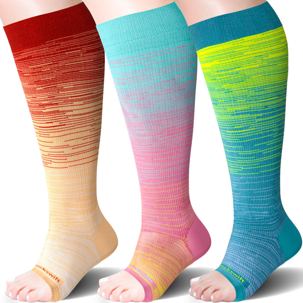 Open Toe Compression Socks for WomenMen Toeless 2030 mmHg Knee High Stockings for Nurses, Prenancy, Travel