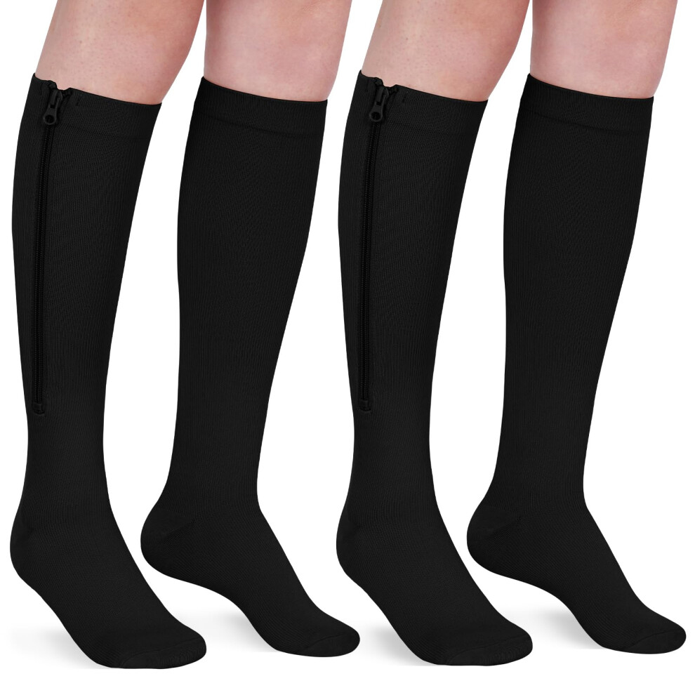 2 Pairs Zipper Compression Socks for Women  Men, 1520 mmHg Closed Toe Compression Stocking with Zipper