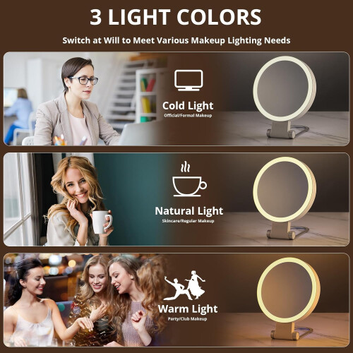 Magnifying Mirror with Light Double Sided Adjustable Folding Handle for Makeup Travel with 3 Color Light LED 1