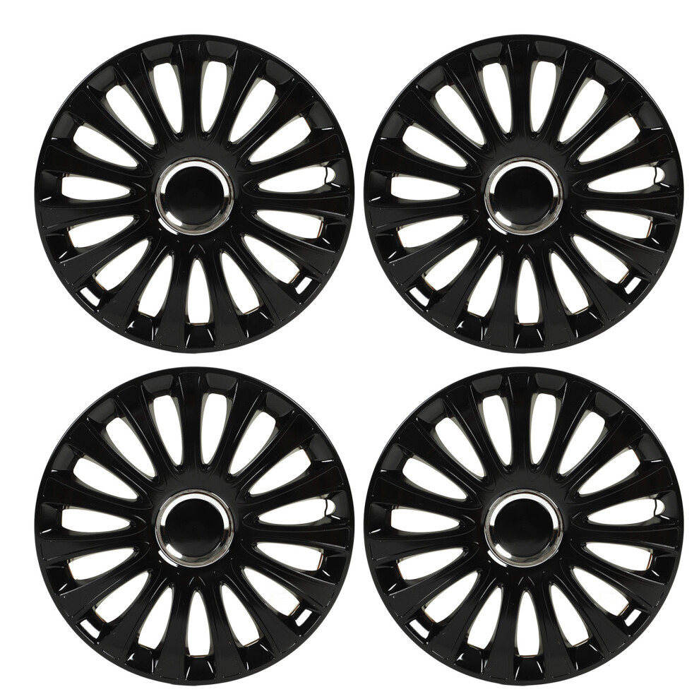 4 Pcs 15In Wheel Hub Cap Glossy Wheel Hub Black 9121376835889