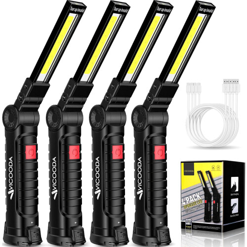 4 Pack LED USB C Rechargeable Flashlights for Car Engines Repair and Emergency