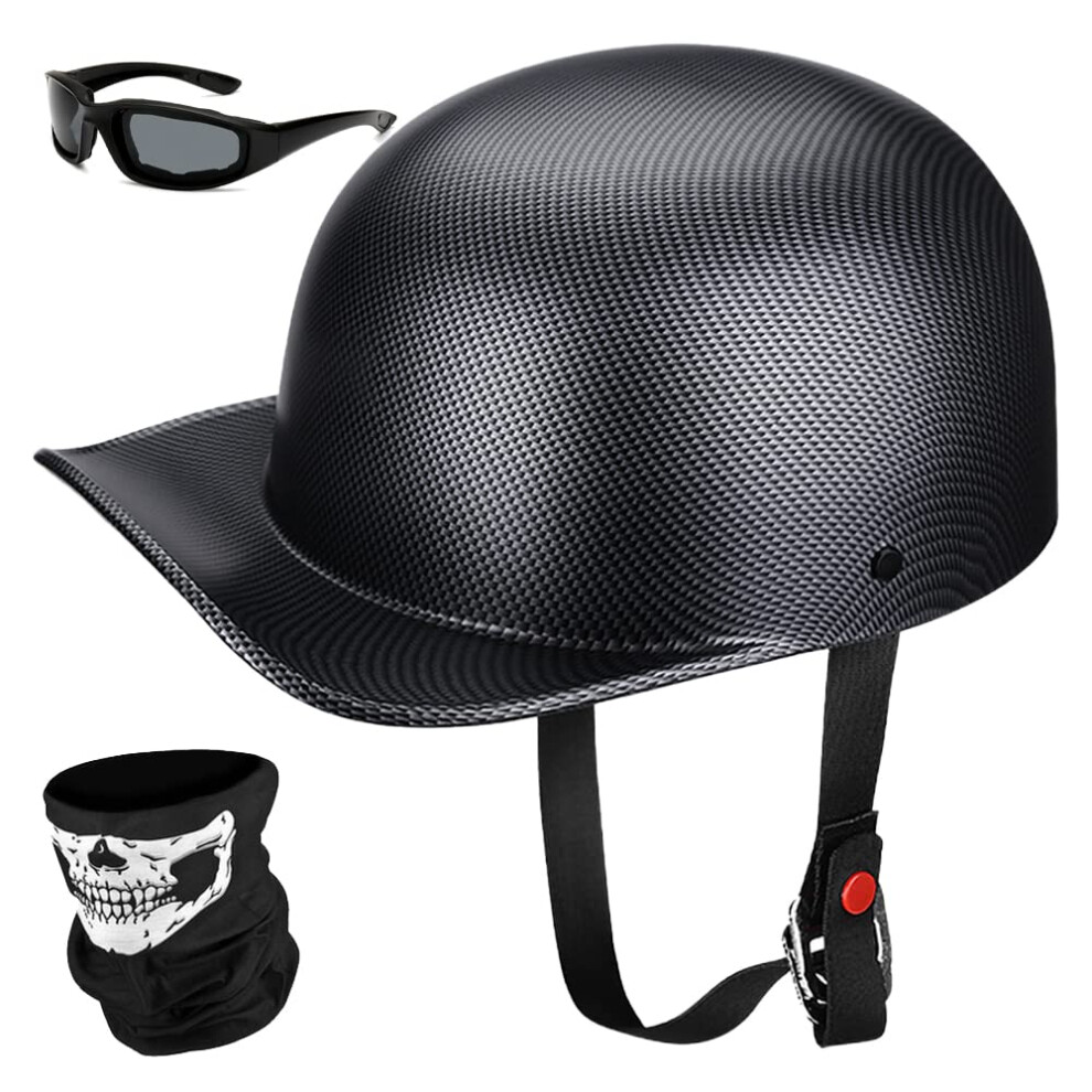 Helmet Baseball Motorcycle Half Cap Dot Approved For Bike Cruiser Chopper Moped Scooter Black 6493810938788