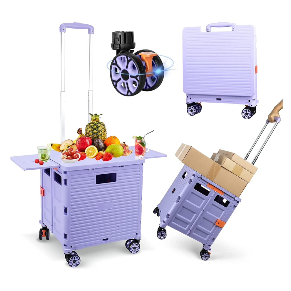 Rolling Crate Handcart With Magnetic Sliding Lid Telescoping Handle Plastic Box Dolly 360Swivel Wheels For Travel Shop Move Office Teacher 6493810811067