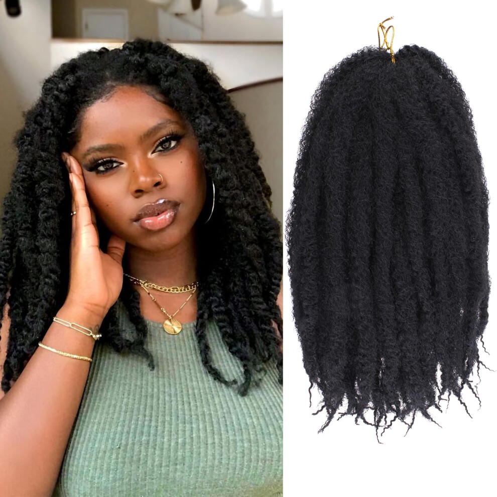 8 Packs Natural Black Pre-Separated Springy Afro Kinky Twist Braiding Hair for Crochet Braids 14 Inch