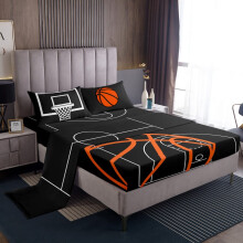 4 Pieces Fitted Sheet Set Basketball Court Print for Teens Room Ball Sports Games Themed FULL Size W54L75H16'