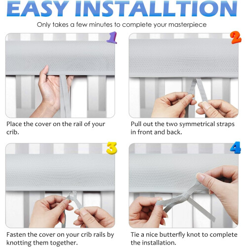 3 in 1 Crib Rail Covers Soft Breathable Anti-Collision Teething Edge Protector 1