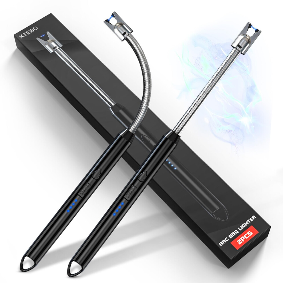 2 Pack Plasma Arc Electric Rechargeable Windproof Lighters for Scented Candles BBQ Grill Camping with Long Reach