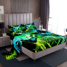 Geometric Gamepad Modern Gamer Bed Sheet for Adults Bedroom Decor Gaming QUEEN Size (W60L80H16')