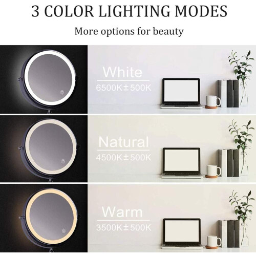 LED Wall Mounted Makeup Mirror Double Sided Swivel Extendable for Cosmetic Vanity 8' Matte Black 2