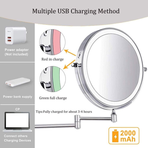 LED Wall Mounted Makeup Mirror Double Sided Swivel Extendable for Cosmetic Vanity 8' Matte Black 1