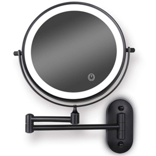 LED Wall Mounted Makeup Mirror Double Sided Swivel Extendable for Cosmetic Vanity 8' Matte Black