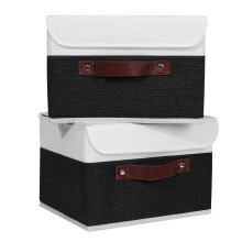 2 PCS Washable Decorative Foldable Linen Fabric Storage Boxes for Home Closet Organizer Small Size