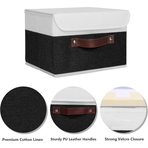 2 PCS Washable Decorative Foldable Linen Fabric Storage Boxes for Home Closet Organizer Small Size 1