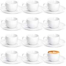12 Set White Ceramic Espresso Cups with Saucers for Cafe Mocha Barista Coffee Shop 2.7 OZ