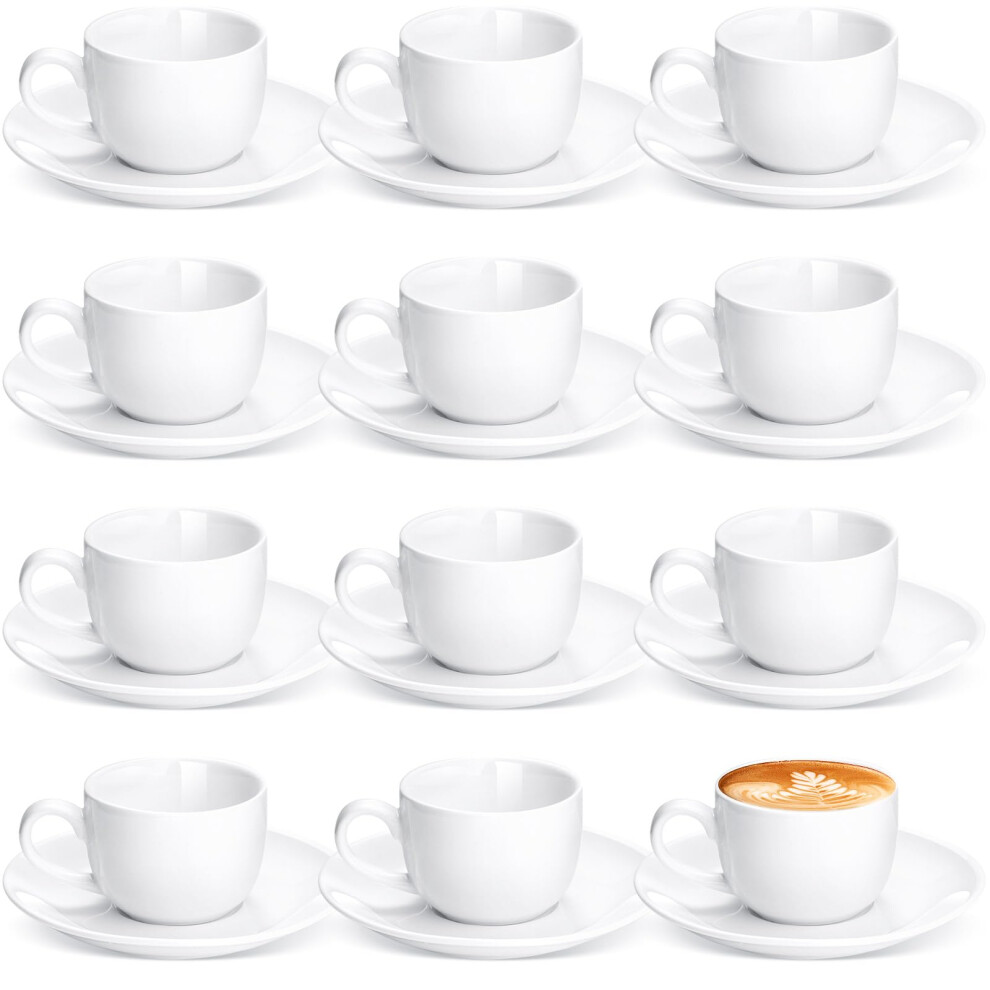 12 Set White Ceramic Espresso Cups with Saucers for Cafe Mocha Barista Coffee Shop 2.7 OZ
