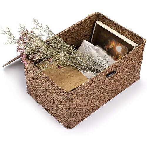 3 Set Natural Seagrass Handwoven Wicker Storage Baskets Household Organizer Large Rectangular 1