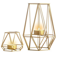 2 Pcs Metal Hexagon Shaped Geometric Design Tea Light Votive Candle Holders for Vintage Wedding Decoration S + L
